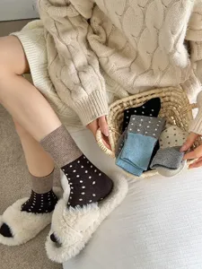 Cozy winter wool blend polka dot mid-calf socks for women thick warm casual hosiery