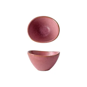 Japanese vintage ceramic small dipping sauce bowl pink reactive glaze snack dish main view