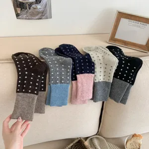 Women winter warm wool mid tube socks cute polka dot knit cozy casual hosiery apparel