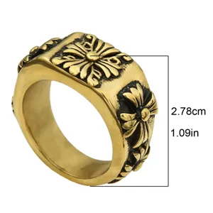 Anillo vintage de cruz dorada en acero titanio estilo retro punk para hombre vista principal
