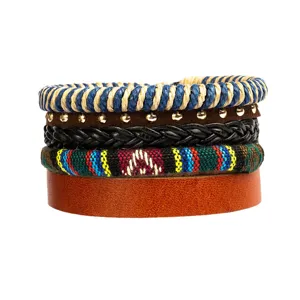 Pulsera de cuero multicapa trenzada estilo bohemio brazalete étnico joyería de moda