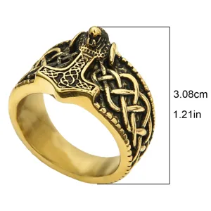 Men's vintage Viking Thor hammer ring stainless steel Nordic rune jewelry fashion accessory