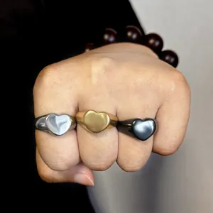 Herren Edelstahl Herz Siegelring Set, Retro Mode Metall Punk Finger Schmuck Hauptbild