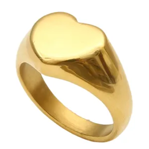 Goldener Herz Siegelring für Damen und Herren dicker massiver Vintage Modeschmuck