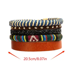 Pulsera de cuero trenzado multicapa con tachuelas metálicas y estilo bohemio 20.5cm