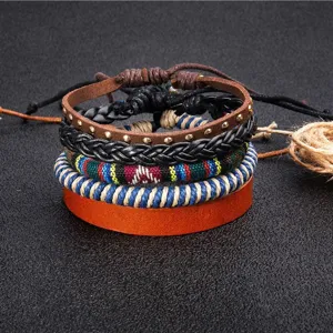 Conjunto de pulseras trenzadas de cuero multicapa bohemio estilo vintage para hombres mujeres