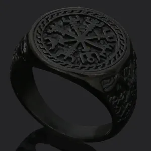 Anillo Sello Hombre Vintage Vikingo Runa Acero Titanio Amuleto Nordico Punk Gotico
