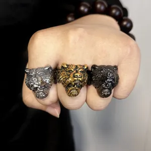 Herren Vintage Titanstahl Wolfsring Set, Punk Gothic Tier Knöchel Ring Schmuck für Männer.