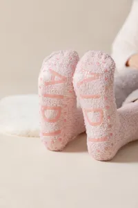 Thick coral fleece anti-slip floor socks for women, warm winter sleep socks with grips.