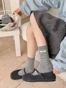 Women wool socks striped mid-tube knit winter warm cozy casual cute daily wear cute accessories