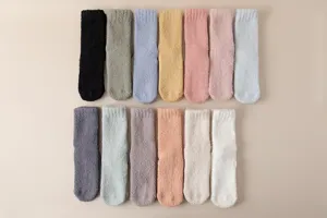 Cozy women thick coral fleece winter mid-calf warm plush solid color floor sleep socks