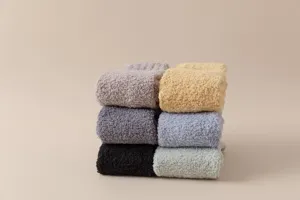 Thickened coral fleece socks detail view, ultra-soft winter warm floor socks for women.