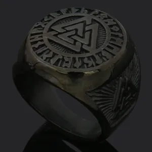 Vintage Norse Viking Rune Valknut Titanium Steel Ring for Men Retro Amulet Jewelry Gift