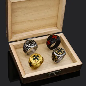 Men vintage stainless steel iron cross rings set gothic retro punk finger jewelry box package