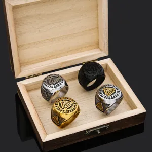 Mens Viking rune stainless steel ring set vintage retro Nordic amulet band jewelry gift