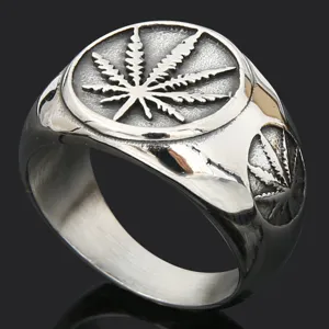 Anillo de Acero de Titanio Retro para Hombre Anillo de Sello Tallado de Hoja de Runa Vikinga Joyería de Dedo de Moda Punk Rock