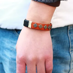 Punk leather bracelet with alloy diamond rivets for men and women fashion style
