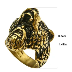 Herren Vintage Titan Stahl Wolf Kopf Ring Wikinger Rune Biker Schmuck Accessoire Mode