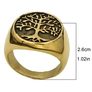 Men vintage tree of life stainless steel ring gold signet fashion jewelry gift for him