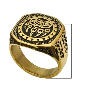 Men retro titanium steel ring vintage gold bear claw rune band cool biker jewelry