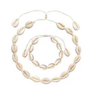 Conjunto de joyas de concha natural collar y pulsera con nudo de estilo bohemio chic