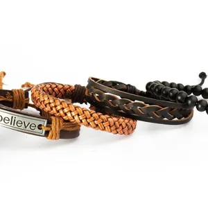 Pulsera de cuero trenzado para hombre conjunto multicapa cuentas estilo vintage regalo joyas