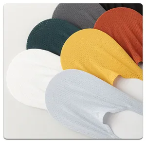 Close-up details of breathable mesh ice silk boat socks showing multiple vibrant colors.