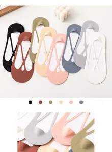 Women ultra-thin ice silk low cut boat socks with anti-slip silicone heel for summer.