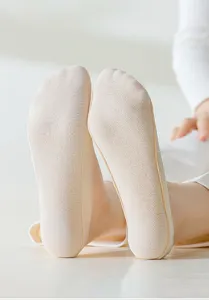 Close-up of women's summer ice silk low-cut boat socks showing cotton sole detail and fit.