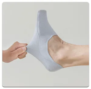 Breathable ice silk mesh no show socks for men, elastic stretch detail view showing fabric.