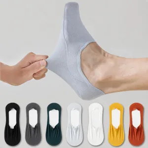 Men's Ice Silk No Show Socks Spring Summer Thin Breathable Mesh Non-Slip Sweat-Absorbent Cotton Bottom Casual Short Socks