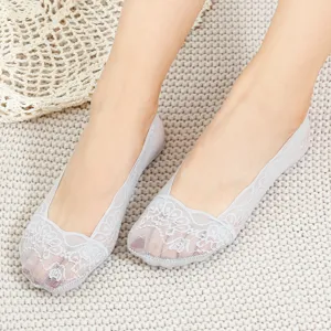 Women summer thin low cut lace boat socks solid color breathable invisible short socks