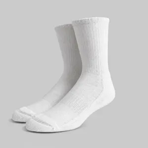 Thickened white athletic socks for men and women with cushioned terry sole and ribbed arch.