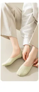 Close-up detail of breathable summer ice silk boat socks with ventilation holes for women.