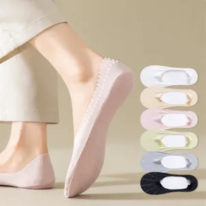 Women summer ice silk invisible socks, anti-slip low cut shallow design for women daily wear.
