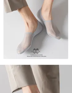 Herren Eisseide unsichtbare Bootssocken Sommer dünn atmungsaktiv rutschfest Mesh Socken