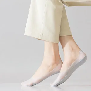 Women summer thin ice silk invisible boat socks with silicone anti-slip grip for low cut shoes