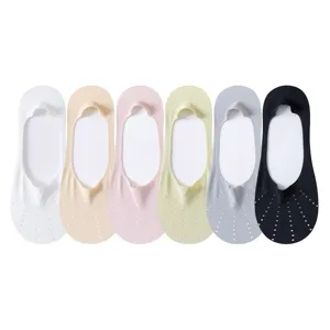 Women ice silk invisible boat socks summer thin anti slip shallow mouth short socks 6 pairs