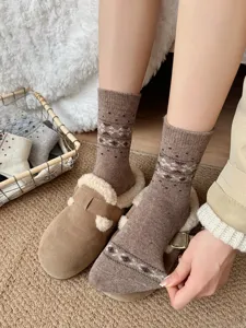 Norwegermuster Wollsocken Damen Winter dick warm mittelhohe Socken Kuschelsocken Detail