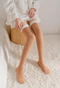 Cozy plush over-the-knee fuzzy socks for women winter warm thermal home leg warmers.