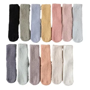 Thickened coral fleece women mid tube warm fuzzy socks solid color comfortable sleeping socks