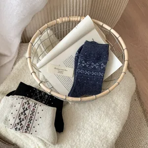 Damen dicke warme Winter Wollsocken mit klassischem Fair Isle Muster gemütlicher Home Look