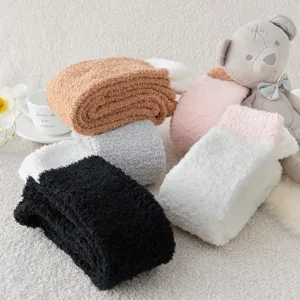 Cozy winter coral fleece long socks, thick and warm over-the-knee home stockings.