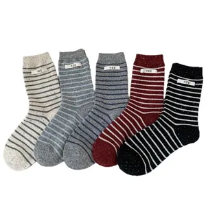 Stylish striped wool socks for women cozy winter mid-tube warm socks with cute tag.
