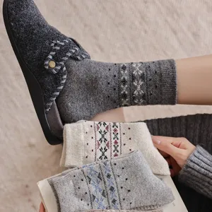 Damen wollsocken winter warm dick vintage fair isle muster mittelhoch freizeit gemütlich