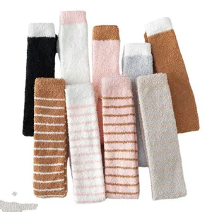 Winter over-the-knee coral fleece women thick warm striped home cozy long stockings.