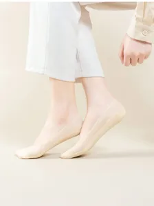 Detailed view of women's summer thin mesh low cut invisible boat socks in light beige color.