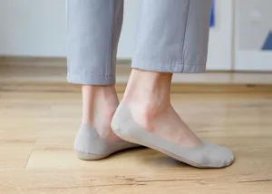 Detailed view of low cut invisible boat socks featuring anti slip silicone heel grip.