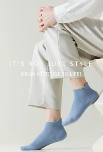 Men's breathable mesh low-cut socks with heel pull tab in light blue for summer wear.