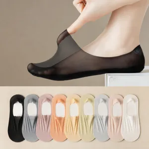 Women Ultra Thin Invisible Boat Socks Summer Breathable Mesh Non-Slip Low Cut Shallow Mouth Cotton Socks